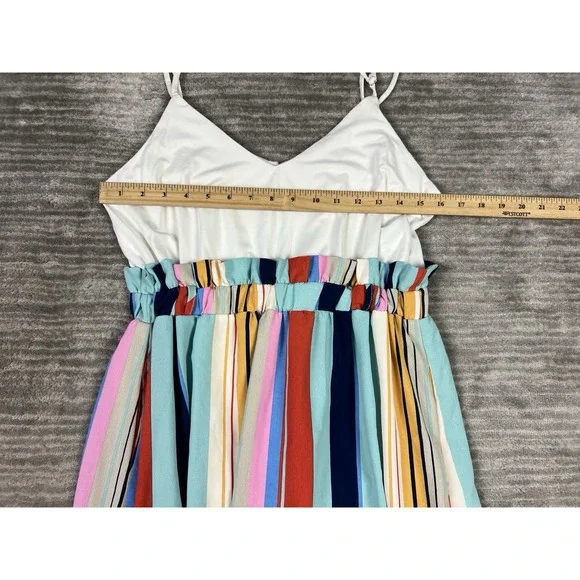 Main Strip Dress Womens Large Sleeveless Multicolor Striped Maxi Belted‎ Casual - Picture 4 of 13